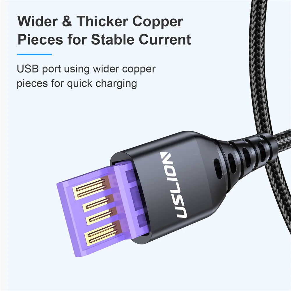USLION 5A Micro USB Cable: High-Speed Charging with LED Light