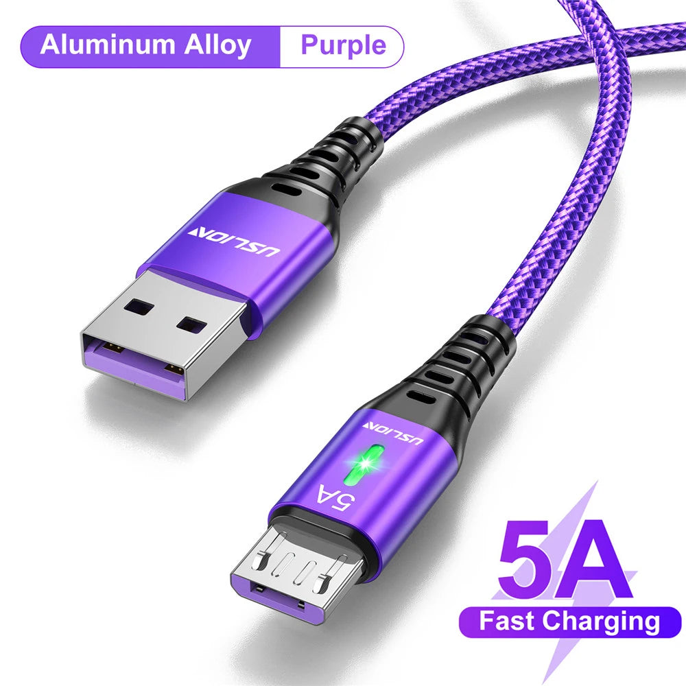 USLION 5A Micro USB Cable: High-Speed Charging with LED Light