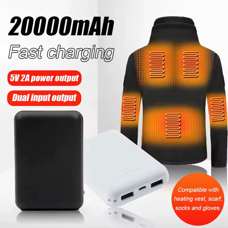 20000Mah New Portable Mini Power Bank Charger USB Fast Charging External Battery Pack for Heating Vest Jacket Scarf Socks Gloves