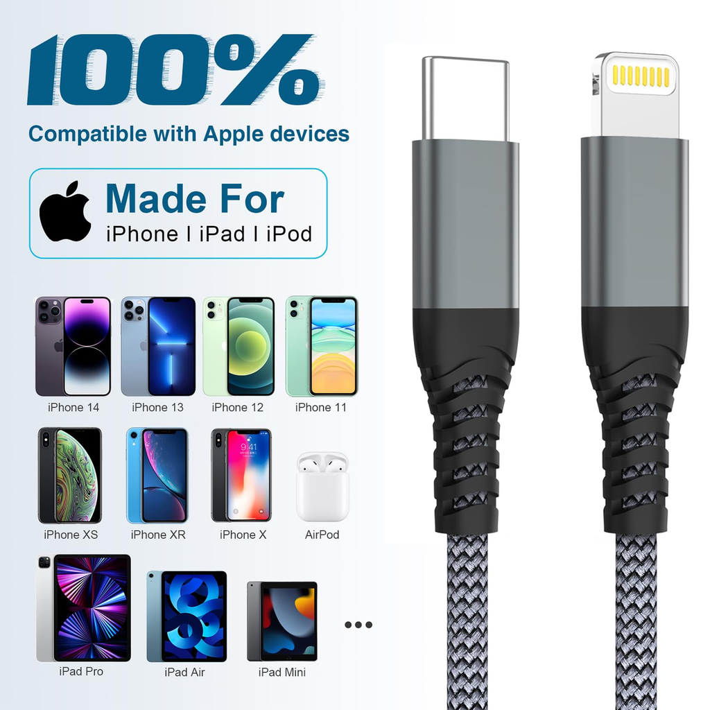 Apple MFi Certified USB-C to Lightning Cable (2-Pack)
